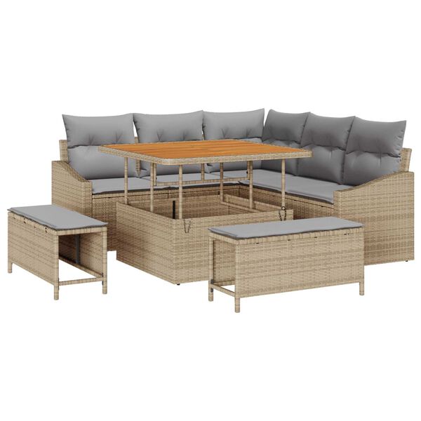 vidaXL Garten-Sofa-Set mit Kissen 8 pcs Beige Poly Rattan