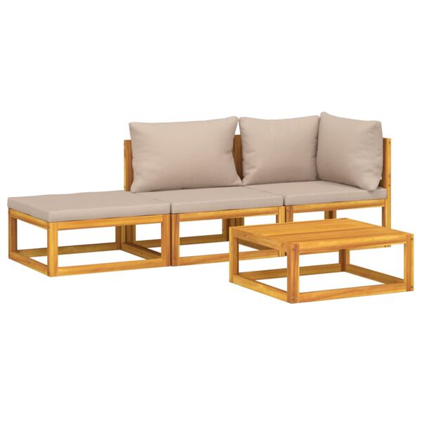 vidaXL 4-tlg. Garten-Lounge-Set mit Taupe Kissen Massivholz