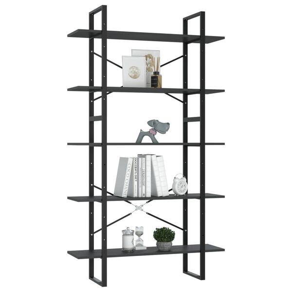 vidaXL B&uuml;cherregal 5 F&auml;cher Grau 100x30x175 cm Holzwerkstoff