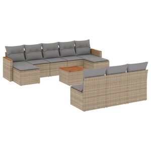 vidaXL 11-tlg. Garten-Sofagarnitur mit Kissen Beige Poly Rattan
