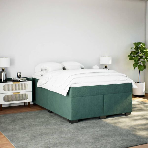 vidaXL Boxspringbett mit Matratze Dunkelgr&uuml;n 140x190 cm Samt