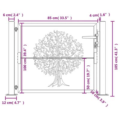 vidaXL Gartentor 105x105 cm Cortenstahl Baum-Design