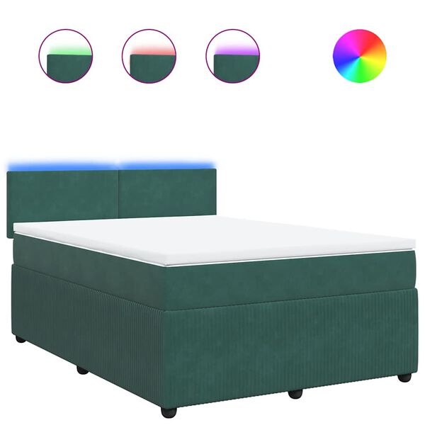 vidaXL Boxspringbett mit Matratze Dunkelgr&uuml;n 140x200 cm Samt