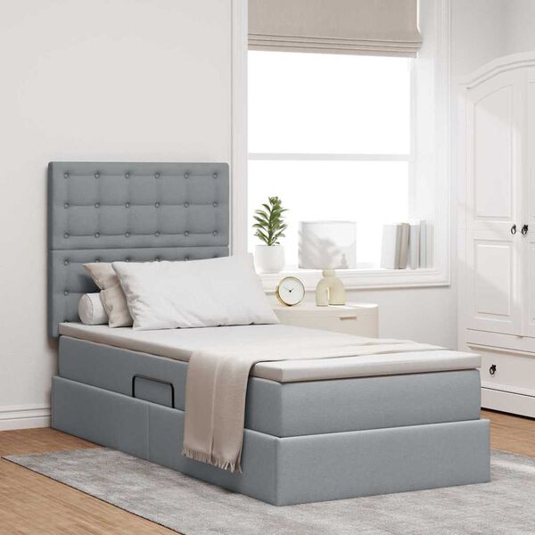 vidaXL Aufbewahrungsbett mit Matratze Hellgrau 90 x 190 cm Polyester