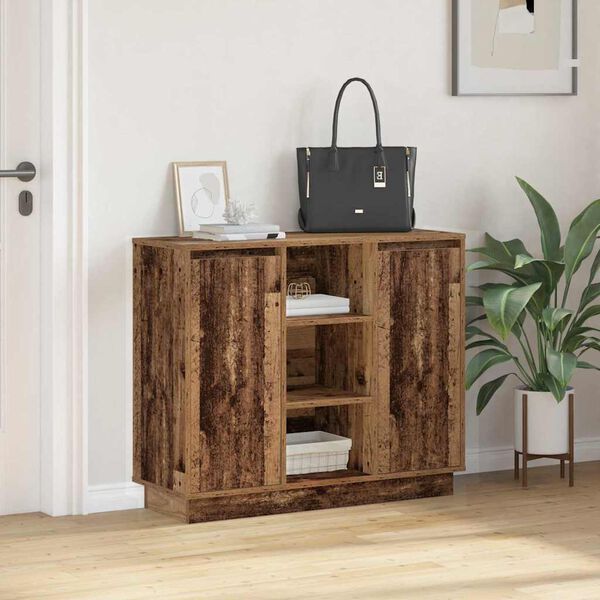 vidaXL LED-Sideboard mit Regal Altholz 90 x 32 x 75 cm Holzwerkstoff