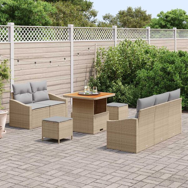 vidaXL Garten-Sofa-Set mit Kissen 8 pcs Beige Poly Rattan