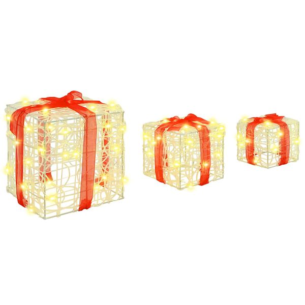 vidaXL Geschenkbox mit 60 LEDs 3 pcs Warmwei&szlig; 20 x 20 x 20 cm Acryl