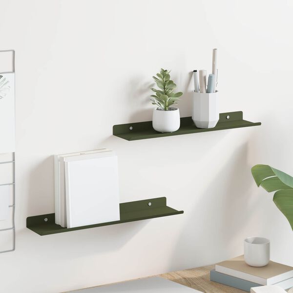 vidaXL Schwebendes Regal 2 pcs Olive Gr&uuml;n 40 x 9 x 2,5 cm Stahl