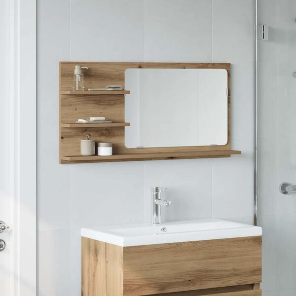 vidaXL Badspiegel mit Ablagen Artisan-Eiche 90x11x45 cm Holzwerkstoff