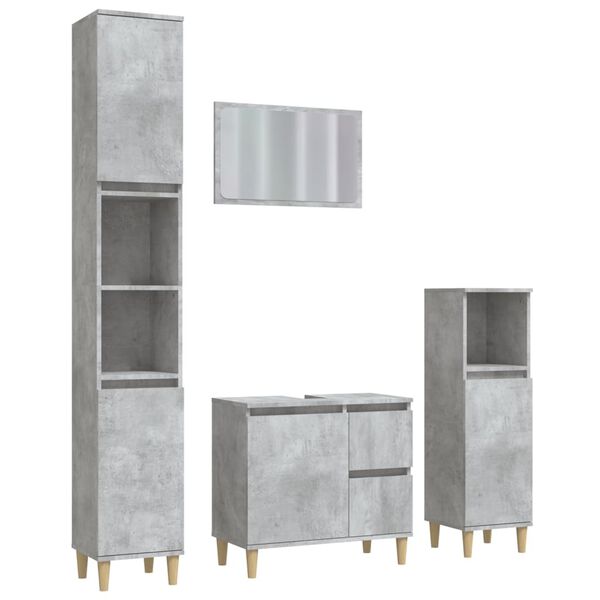 vidaXL 4-tlg. Badm&ouml;bel-Set Betongrau Holzwerkstoff