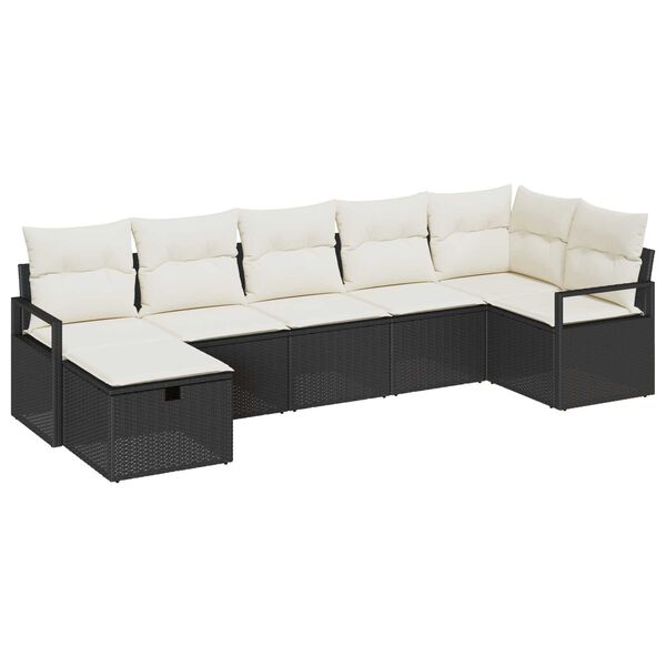 vidaXL Sofa Set mit Kissen mit Speicher Schwarz und Creme Poly-Rattan