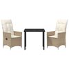 vidaXL Garten Essgruppe mit Kissen 3 pcs Beige Poly-Rattan