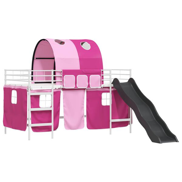 vidaXL Kinder-Etagenbett Wei&szlig; und Rosa 90 x 200 cm Metall