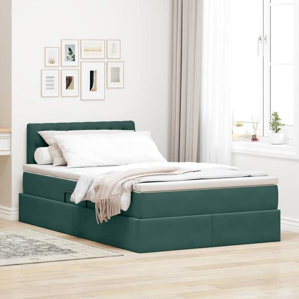 vidaXL Aufbewahrungsbett mit Matratze Dunkelgr&uuml;n 120 x 200 cm Samt