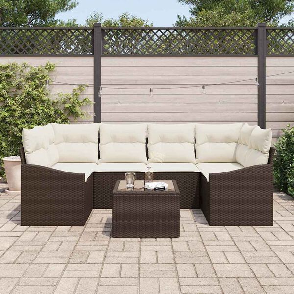 vidaXL Sofa Set mit Kissen 7 pcs Braun und Creme Poly-Rattan