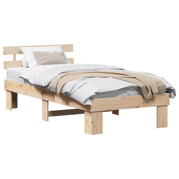 vidaXL Bettrahmen mit Kopfteil Natur 90 x 200 cm Massives Kiefernholz