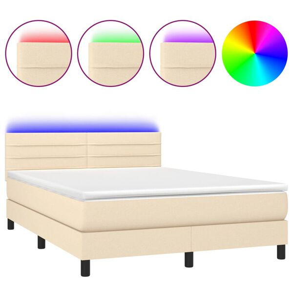 vidaXL Boxspringbett mit Matratze & LED Creme 140x200 cm Stoff