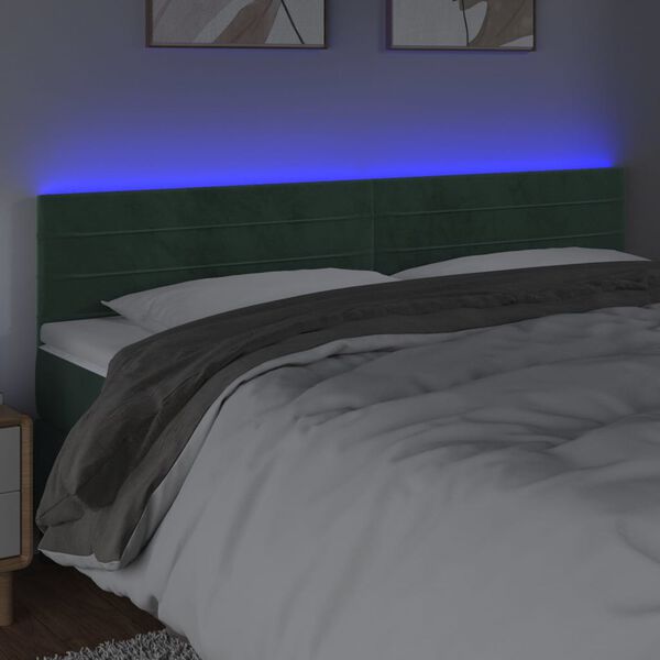 vidaXL LED Kopfteil Dunkelgr&uuml;n 180x5x78/88 cm Samt