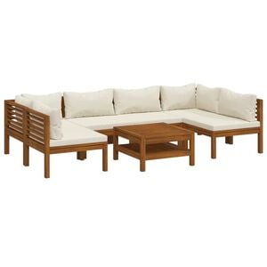 vidaXL 7-tlg. Garten-Lounge-Set mit Creme Kissen Massivholz Akazie