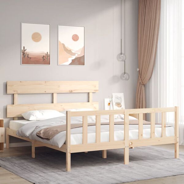 vidaXL Massivholzbett mit Kopfteil