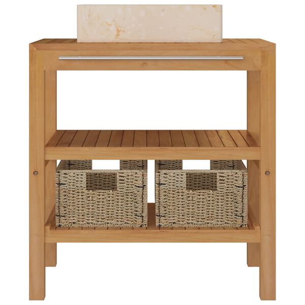 vidaXL Waschtisch Massivholz Teak mit Waschbecken Marmor Creme