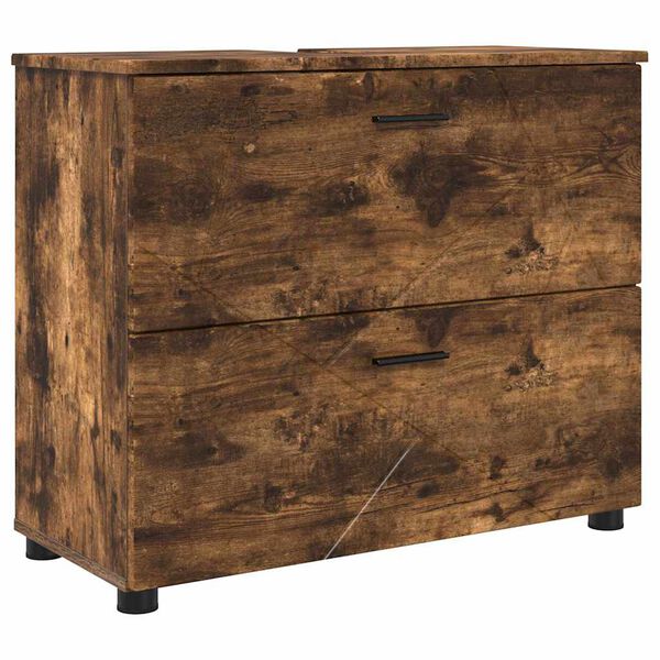 vidaXL Badezimmerschrank mit T&uuml;r Ger&auml;ucherte Eiche 76,5 x 35 x 64 cm