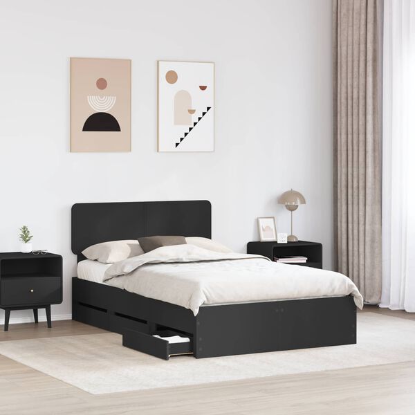 vidaXL Bettrahmen mit Kopfteil Schwarz 135 x 190 cm Holzwerkstoff