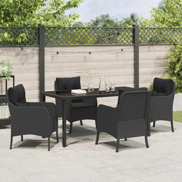 vidaXL Garten Essgruppe mit Kissen 5 pcs Schwarz Poly-Rattan
