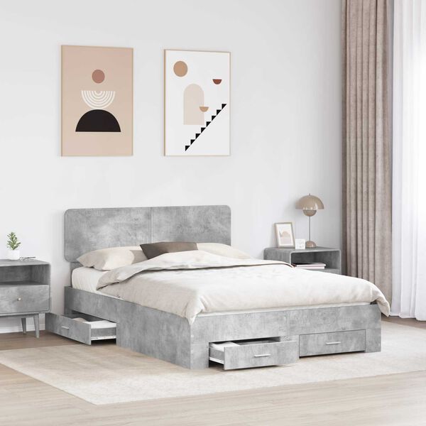 vidaXL Bettrahmen mit Kopfteil Beton Grau 160 x 200 cm Holzwerkstoff
