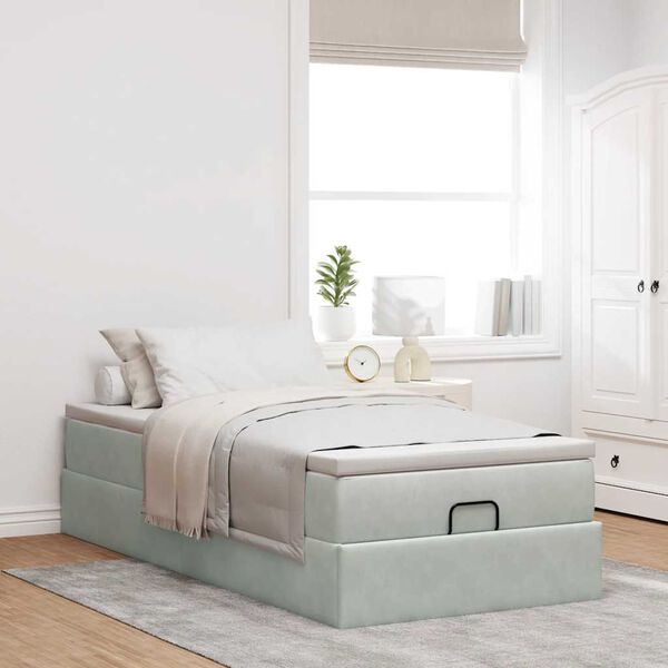 vidaXL Ottoman-Bett mit Matratze Hellgrau 90x200 cm Samt