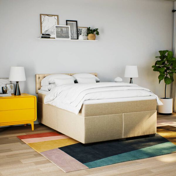 vidaXL Boxspringbett mit Matratze Creme 140x200 cm Stoff
