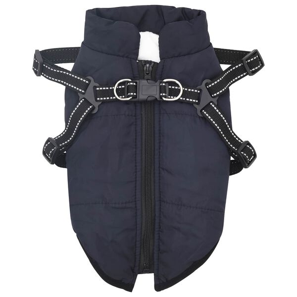 vidaXL Hundemantel mit Geschirr Marineblau L Fleece und Polyester