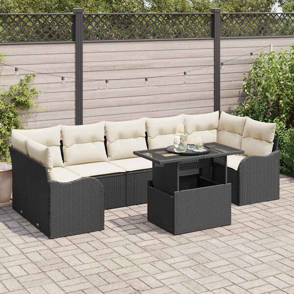 vidaXL Gartensofa-set mit Kissen 8 pcs Schwarz Poly-Rattan