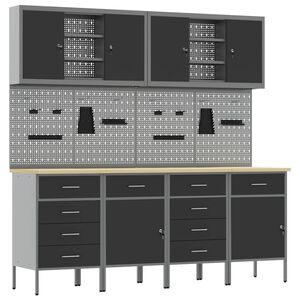 vidaXL Werkbank 10 Stk. Schwarz und Grau Ingenieure Holz und Stahl