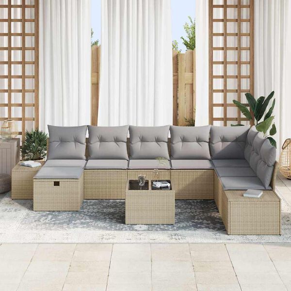 vidaXL Gartensofa-set mit Kissen 9 pcs Beige Poly-Rattan