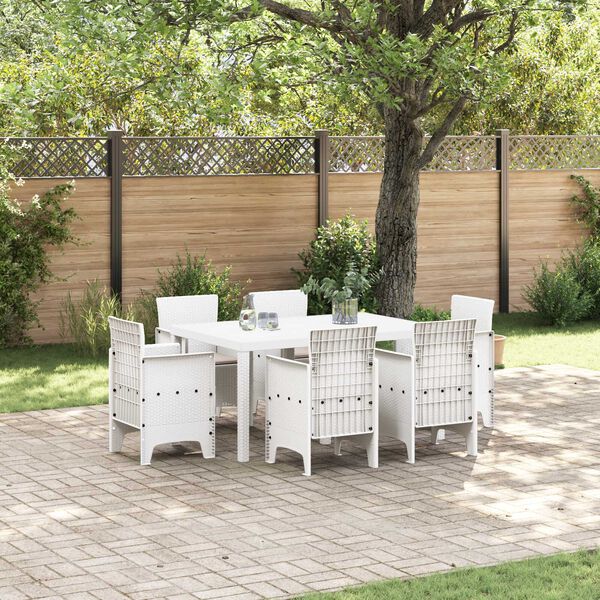 vidaXL Garten Essgruppe 7 pcs Wei&szlig; Polt Rattan