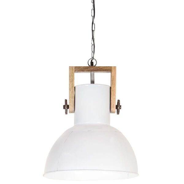 vidaXL H&auml;ngelampe Industriestil 25 W Wei&szlig; Rund Mangoholz 32 cm E27