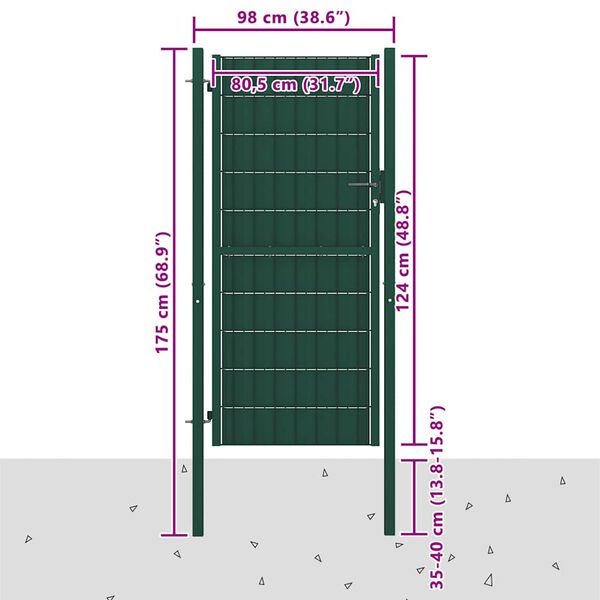 vidaXL Gartentor aus PVC und Stahl 100 x 124 cm Gr&uuml;n