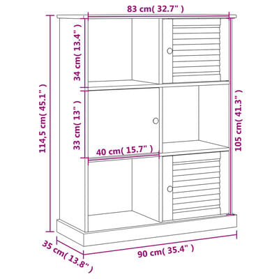 vidaXL Bücherregal VIGO Grau 90x35x114,5 cm Massivholz Kiefer