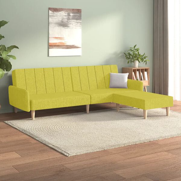 vidaXL Schlafsofa 2-Sitzer mit Fu&szlig;hocker Gr&uuml;n Stoff
