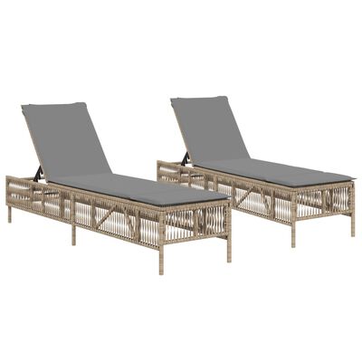 vidaXL Sonnenliegen mit Auflagen 2 Stk. Beige Poly Rattan