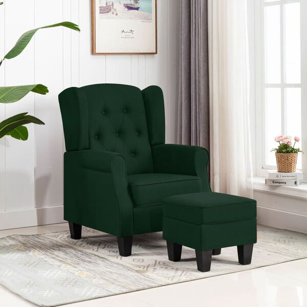 vidaXL Sessel mit Fu&szlig;hocker Dunkelgr&uuml;n Stoff