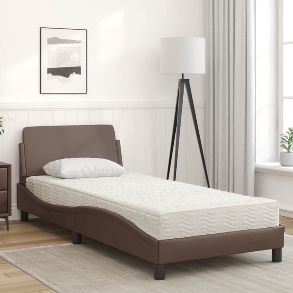 vidaXL Bett mit Matratze "Dover" Braun 90x190 cm Kunstleder