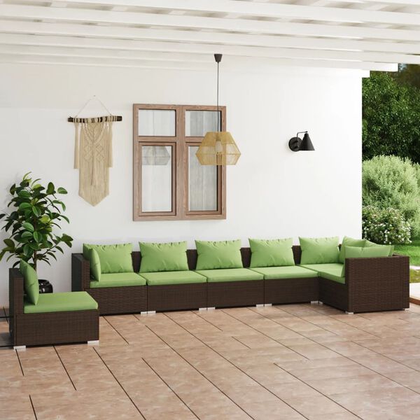 vidaXL 7-tlg. Garten-Lounge-Set mit Kissen Poly Rattan Braun