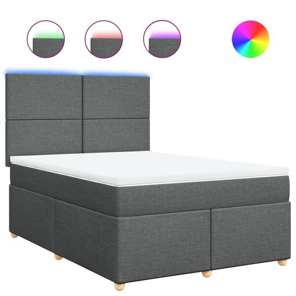 vidaXL Boxspringbett mit Matratze Dunkelgrau 140x190 cm Stoff
