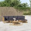 vidaXL 6-tlg. Garten-Lounge-Set mit Dunkelgrauen Kissen Bambus