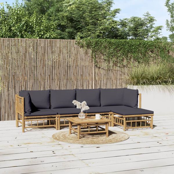 vidaXL 6-tlg. Garten-Lounge-Set mit Dunkelgrauen Kissen Bambus