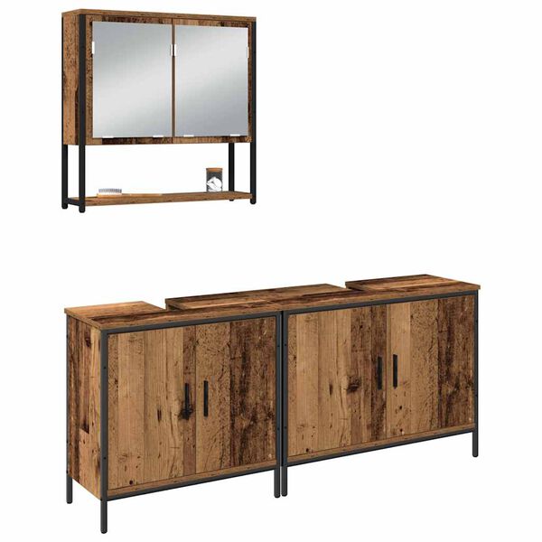 vidaXL Badezimmerm&ouml;bel-Set mit Regal mit T&uuml;r 3 pcs Braun Holzwerkstoff