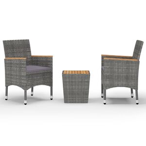 vidaXL 3-tlg. Bistro-Set Poly Rattan und Akazienholz Grau