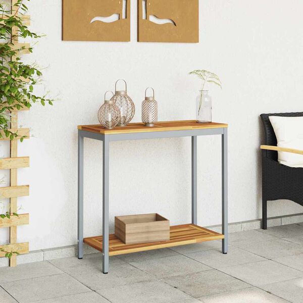 vidaXL Tisch f&uuml;r Outdoor mit Regal Nat&uuml;rlich und Grau 80 x 35 x 75 cm